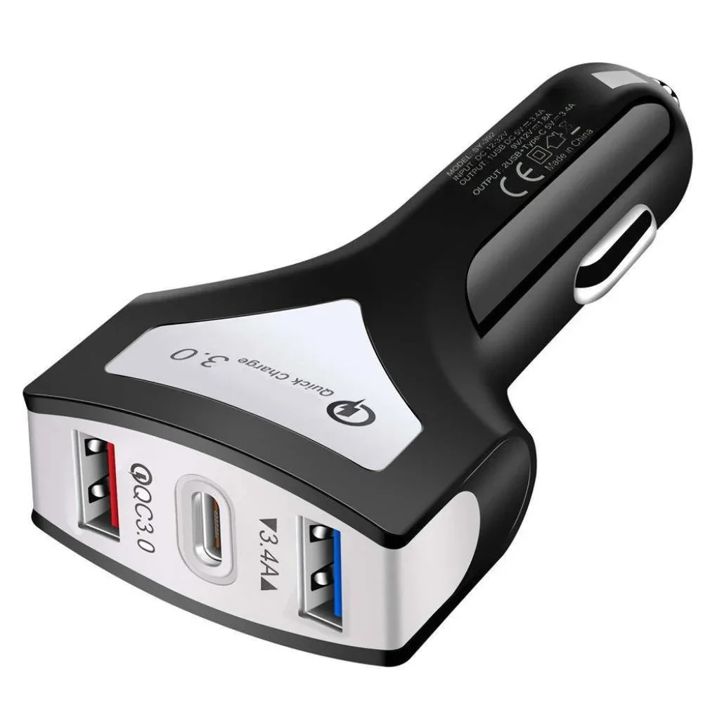 Rapid PD Car Charger 3 Ports, PD Type C fast Charging QC 3.0 Quick Charge